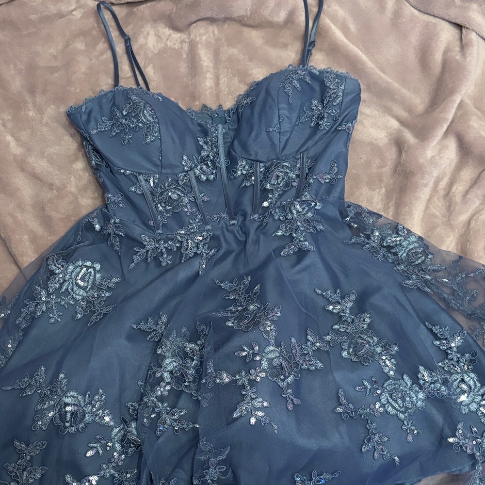 Windsor Blue Lace Mini Dress